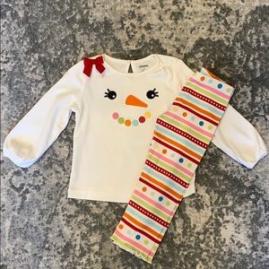 Gymboree Snowman Top Stripe/Dot leggings 2T